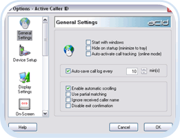 Active Caller ID Configuration Panel
